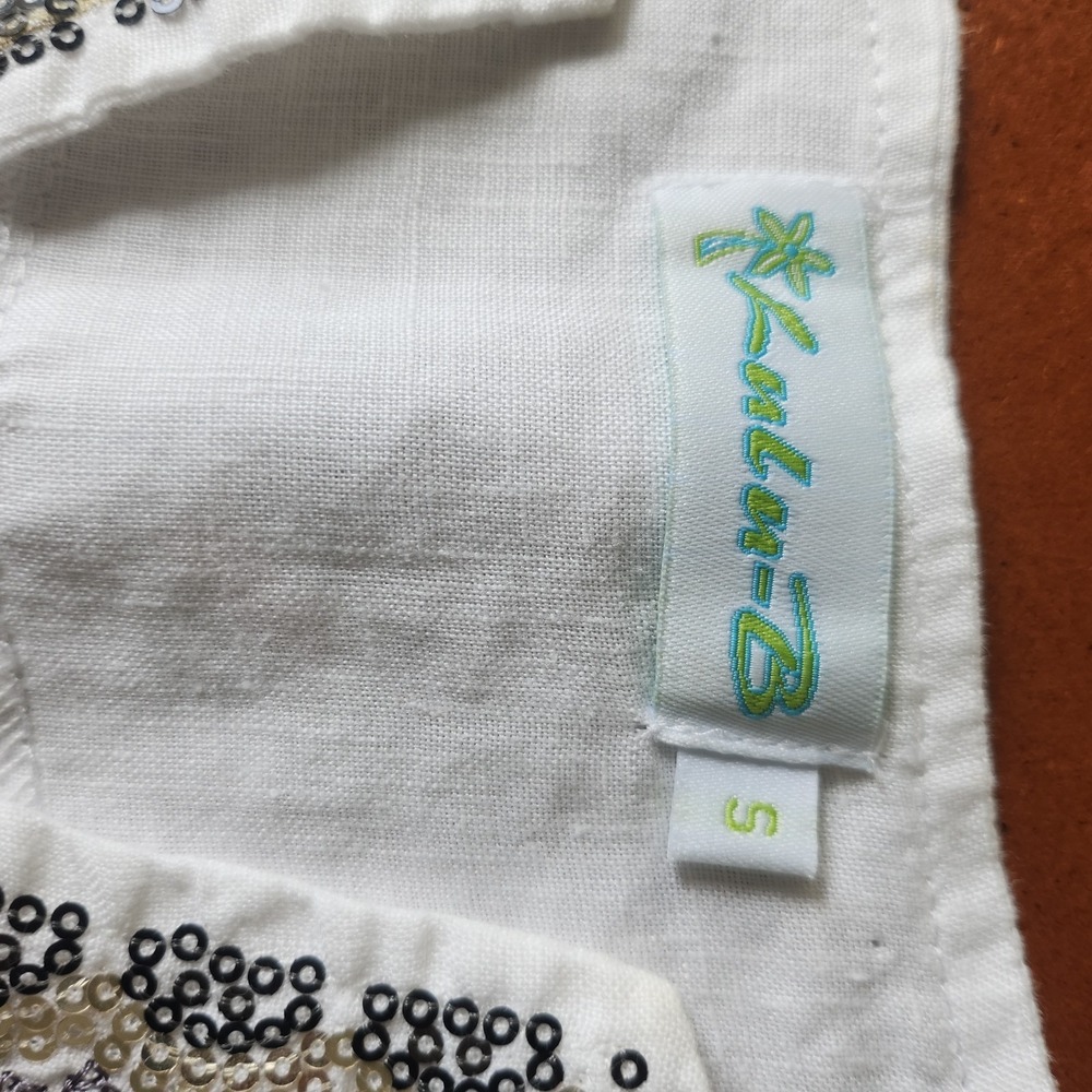 Lulu B Tunic Womens S White Linen Sequin Seashell Coastal Resort - Picture 7 of 9